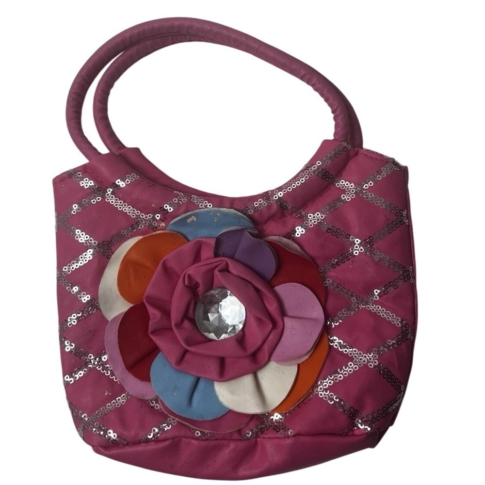 GIRLS PINK Flower With Rhinestone Decor PURSE Handbag